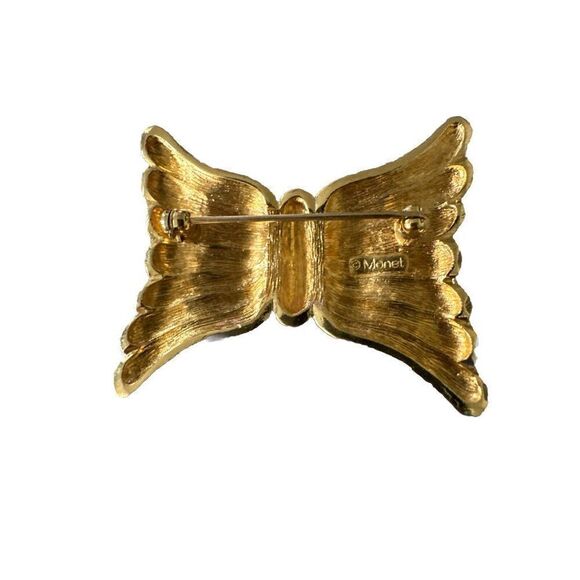 Monet Vintage Textured Matte Gold Tone Bow Brooch Pin - Picture 2 of 2